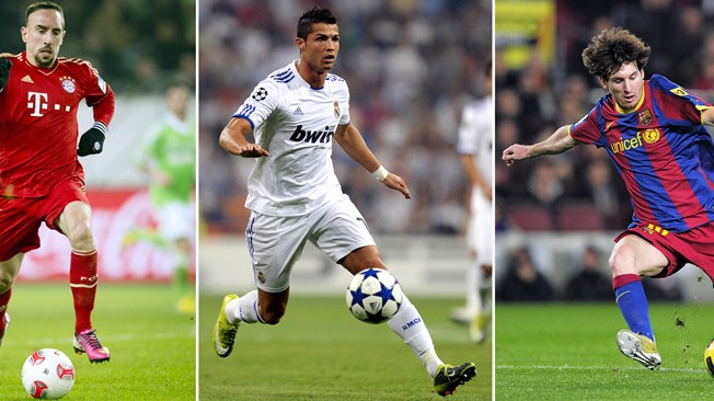 Frank Ribery, C. Ronaldo and Lionel Messi