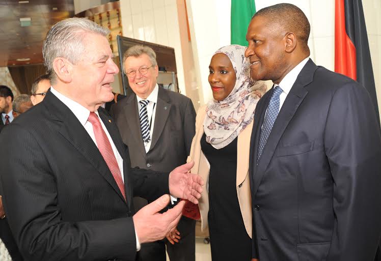  L-R: President of the Federal Republic of Germany, Joachim Gauck; in conversation with  President of  VDMA (The German Engineering Federation) Dr. Reinhold Festge; Executive Director, Dangote Industries Limited, Halima Dangote and President/CE, Dangote Industries Limited, Aliko Dangote at the signing of MoU between Dangote Industries Ltd and VDMA (The German Engineering Federation) in Lagos