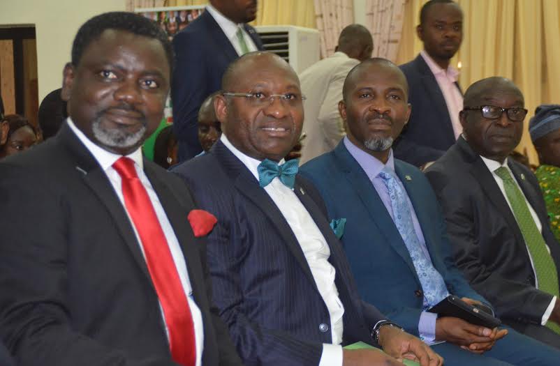  L-R =President, Guardian of the Nation International (GOTNI), Mr. Linus Okorie; Managing Director/CEO, Heritage Bank, Mr. Ifie Sekibo and the bank's Divisional  Head, Abuja and North Mr. Lawrence Okate and  Group Head, Media and External Relations, Mr. Igwe U. Igwe during the 2016 Leadership Clinic organised by GOTNI with the Heritage Bank Chief as the Special Guest of Honour and speaker in Abuja last Wednesday.